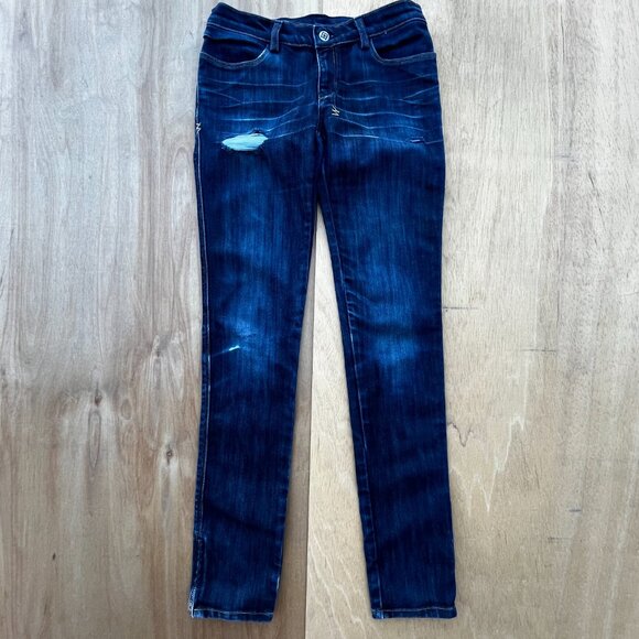 KSUBI SUPER SKINNY ZIP HEM LOW RISE WOMEN’S JEANS sz 27 Destructed Denim - Picture 2 of 15